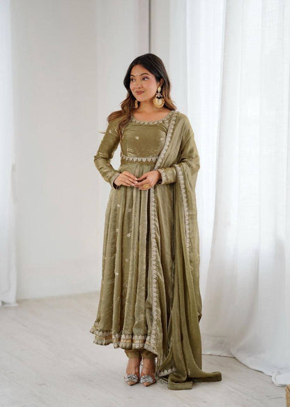Laksharaa Sarees MIYAA — shimmer silk Anarkali suit Olive Green