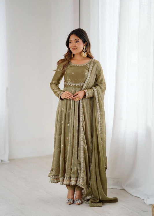 Laksharaa Sarees MIYAA — shimmer silk Anarkali suit Olive Green