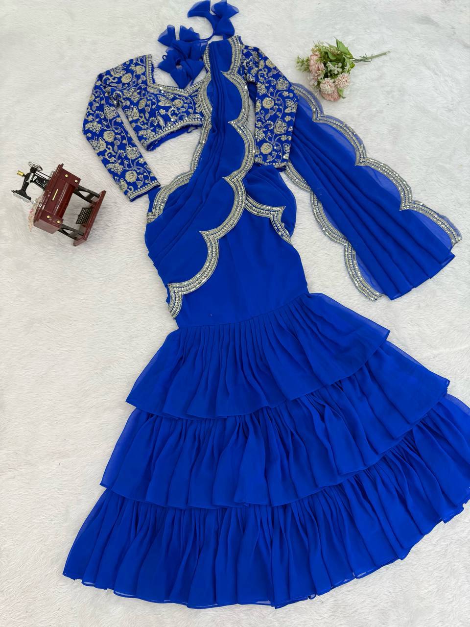 Laksharaa Sarees Georgette Ruffle Lehenga Royal Blue