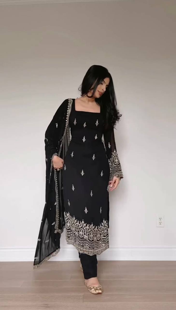 Laksharaa Sarees Georgette Pakistani Salwar Kameez Black Worn by Model