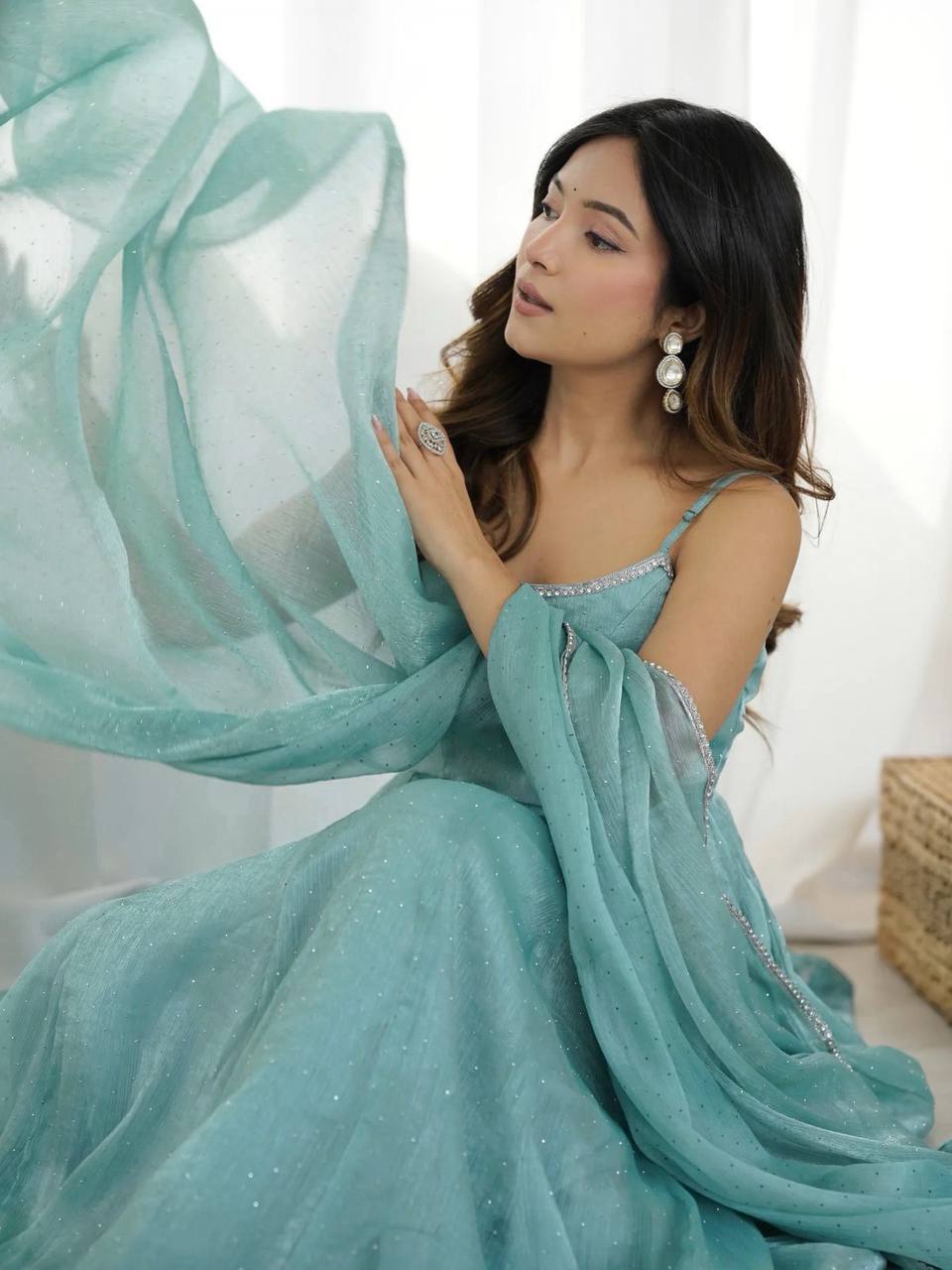 Laksharaa Sarees SILVIA — crunchy silk Anarkali Aqua Close Up