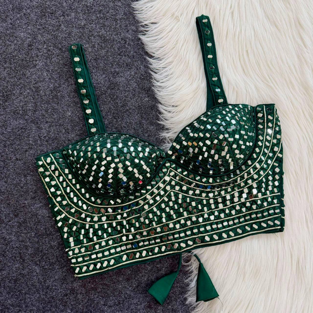 Laksharaa Sarees Handwork Original Mirror Corset Blouse Forest Green