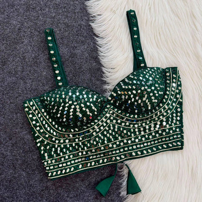 Laksharaa Sarees Handwork Original Mirror Corset Blouse Forest Green