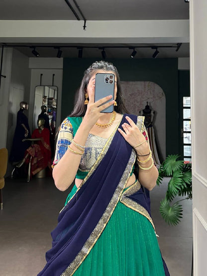 Laksharaa Sarees Kalamkari Chanderi Silk Half Saree Lehenga Maroon