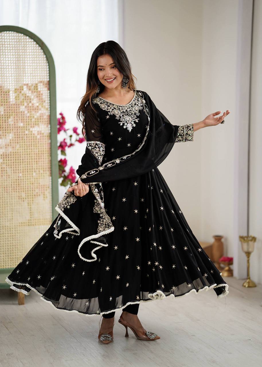 Laksharaa Sarees MYRA — Georgette Anarkali Suit Black Front View