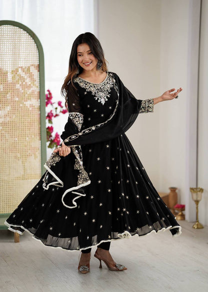 Laksharaa Sarees MYRA — Georgette Anarkali Suit Black Front View