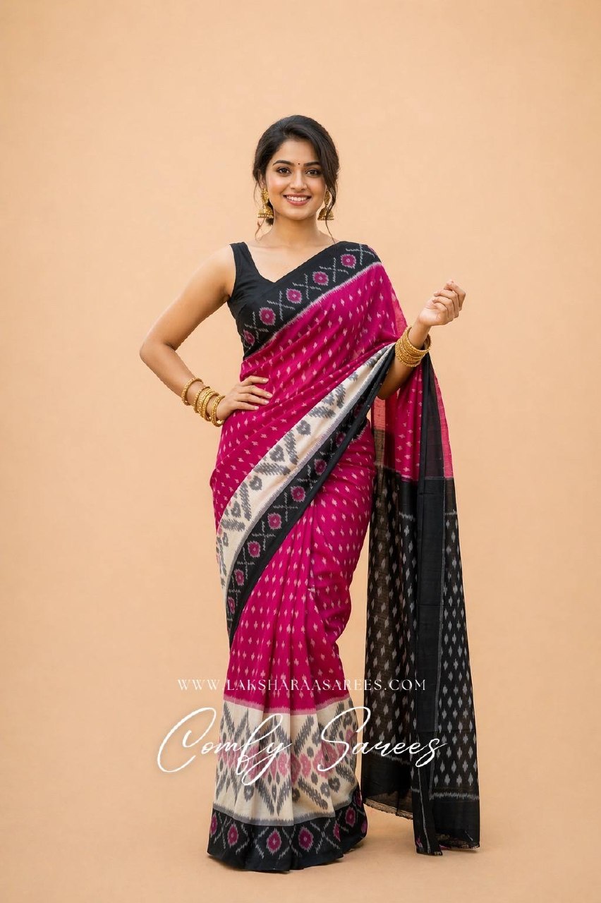 Laksharaa Sarees ALIANA - ikkat cotton saree Magenta and Black