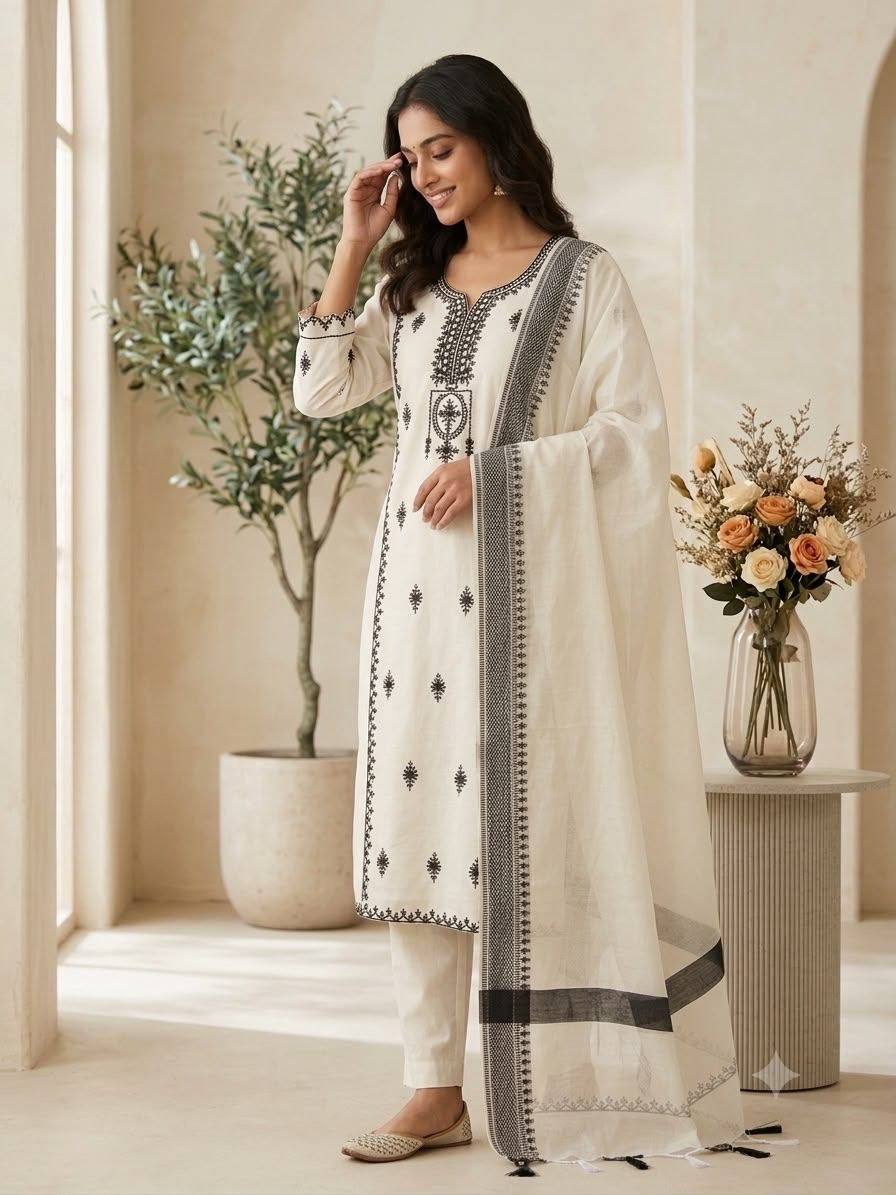 Laksharaa Sarees Festive Kadhi Cotton Kurti Set Off-White