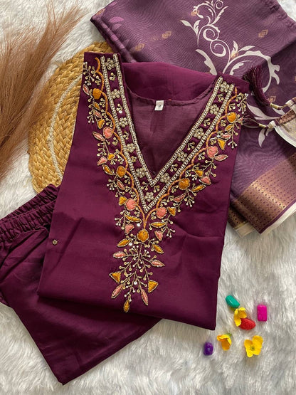 Purple Floral Kurti Set