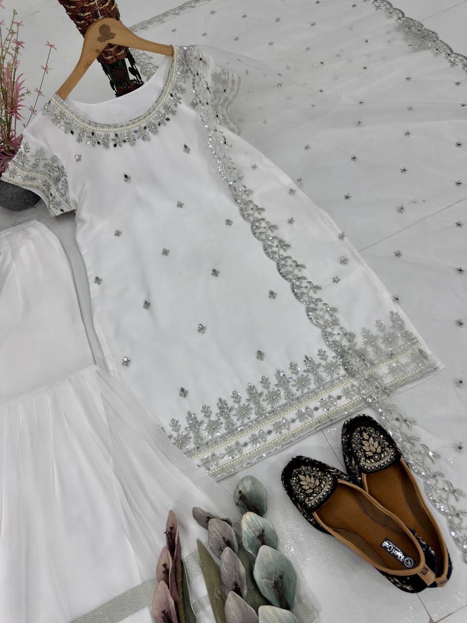 Laksharaa Sarees Premium Butter Silk Sharara White