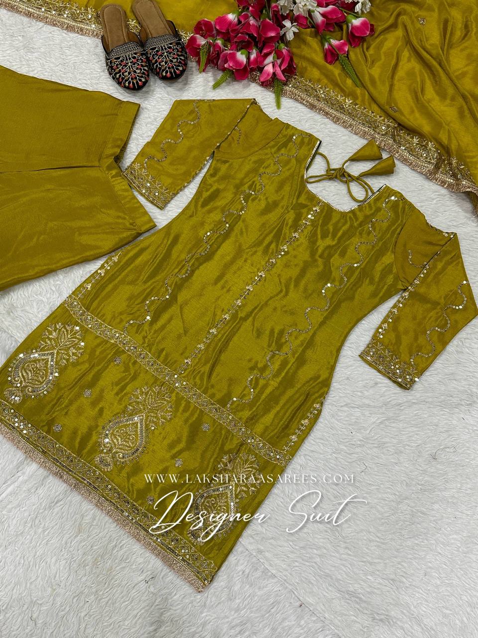 Laksharaa Sarees Abira Sharara Suit Olive Green Flat Lay Top Only