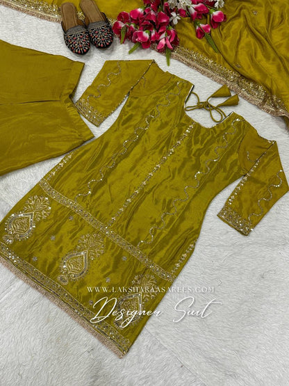 Laksharaa Sarees Abira Sharara Suit Olive Green Flat Lay Top Only
