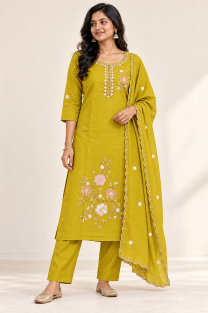 BELLA Floral Kurti Set in Mustard