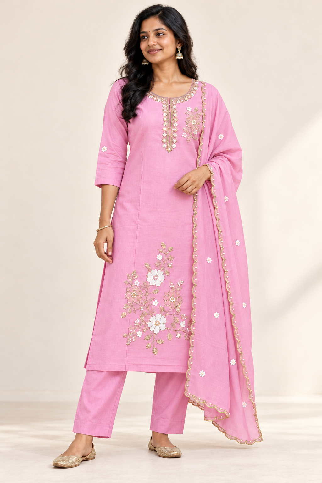 BELLA Floral Kurti Set in Pink