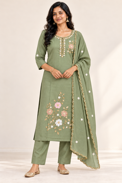 BELLA Floral Kurti Set in Sage Green