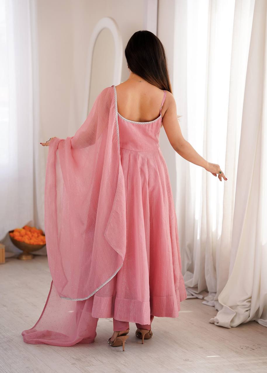 Laksharaa Sarees SILVIA — crunchy silk Anarkali Dusty Rose Back View