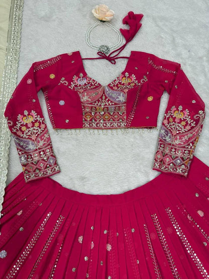 Laksharaa Sarees HANUYA — Pink Partywear Lehenga Pink Flat Lay Blouse Front Detail