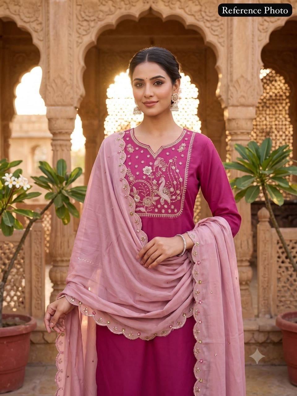 Laksharaa Sarees Festive Roman Silk Kurti Set Magenta