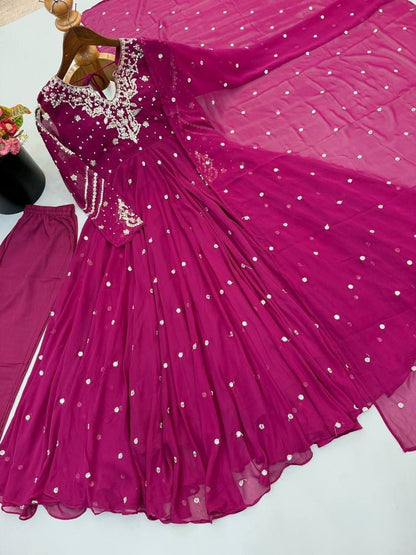 Laksharaa Sarees MAHASI - Georgette Anarkali Magenta Flat Lay Full Set