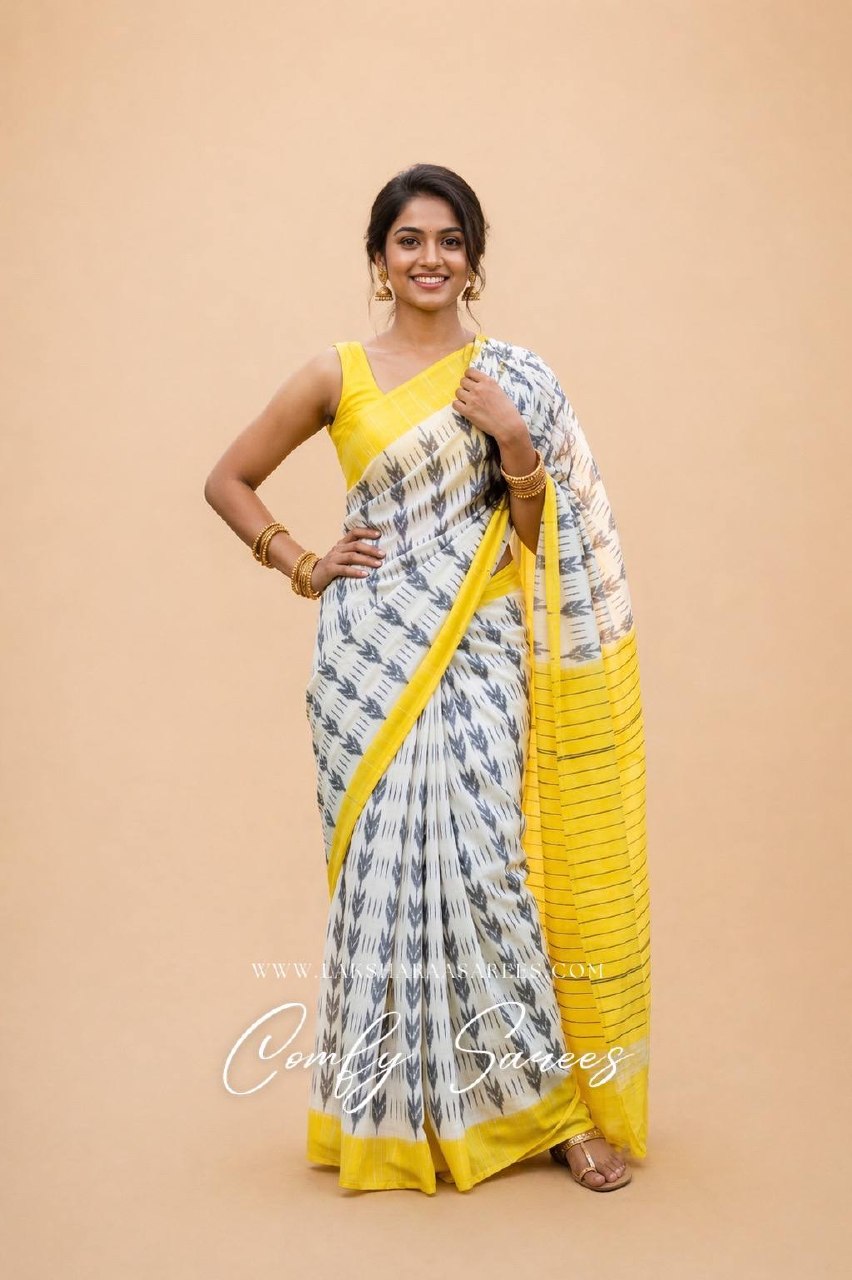 Laksharaa Sarees ALIANA - ikkat cotton saree White and Yellow