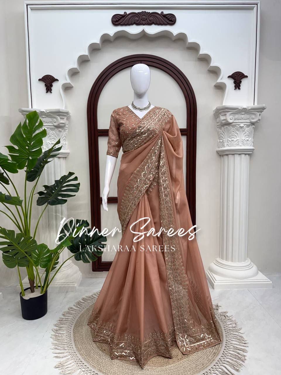 Laksharaa Sarees HAZEL — Peachy Georgette Shimmer Saree Peach
