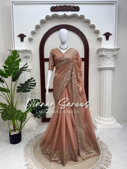 Laksharaa Sarees HAZEL — Peachy Georgette Shimmer Saree Peach