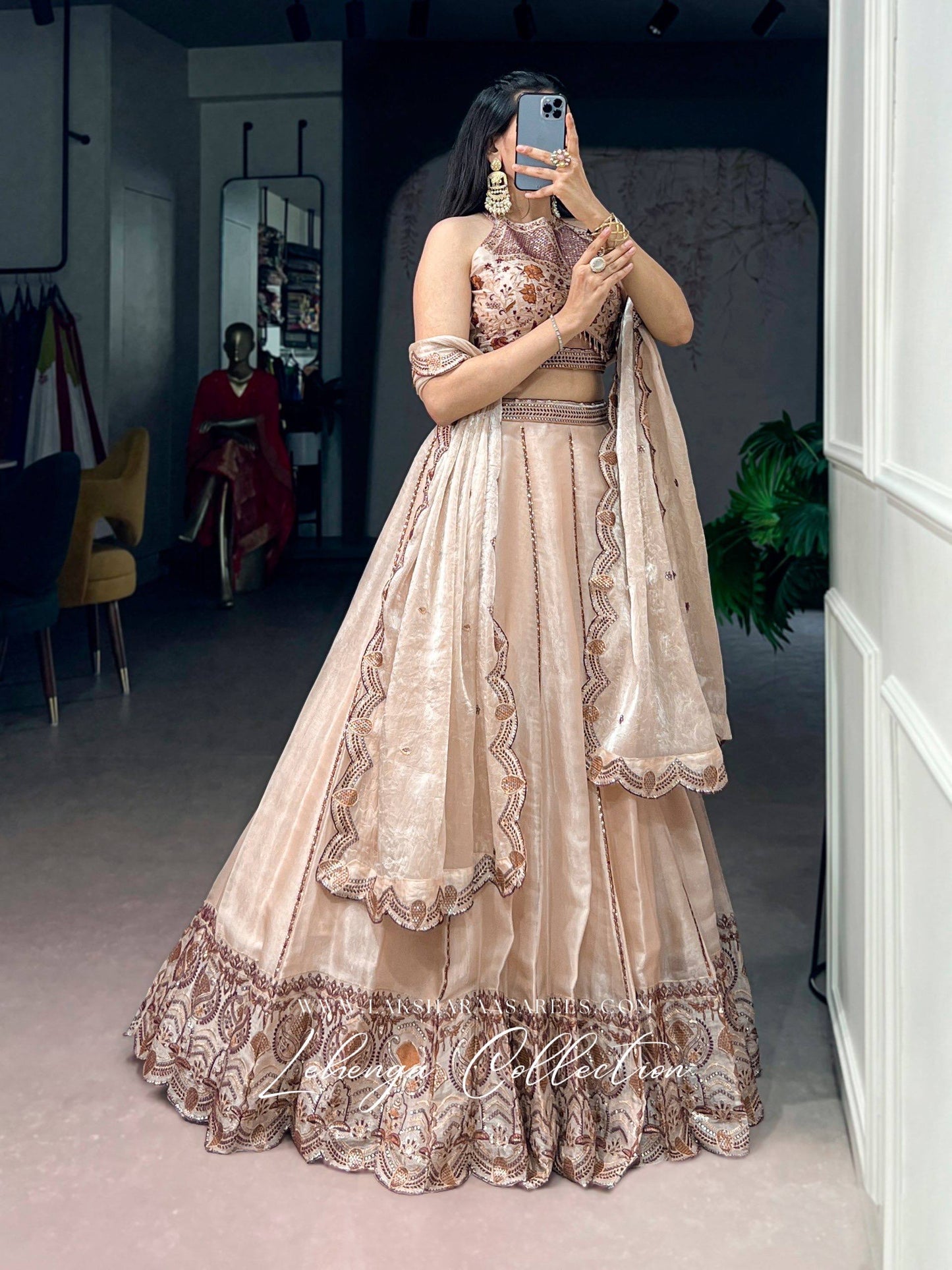 Laksharaa Sarees LEAH — Premium Shimmer Crush Partywear Lehenga Champagne
