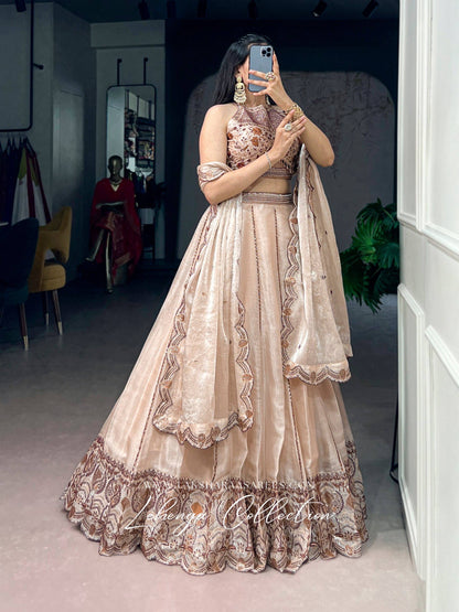 Laksharaa Sarees LEAH — Premium Shimmer Crush Partywear Lehenga Champagne