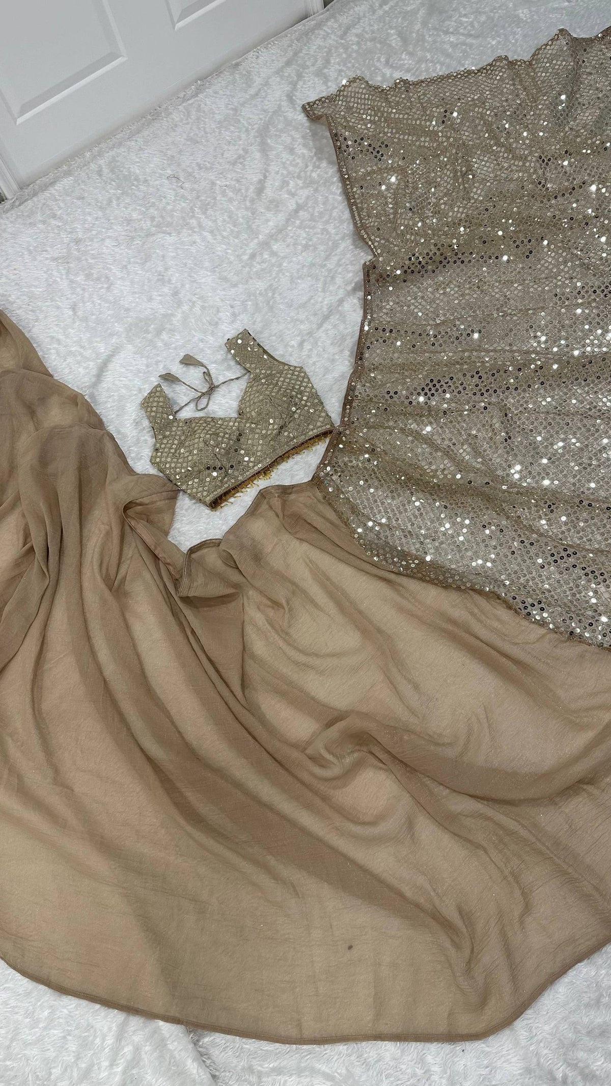 Laksharaa Sarees TAMIKA — Gold Sequinned Net Dinner Saree Champagne Gold