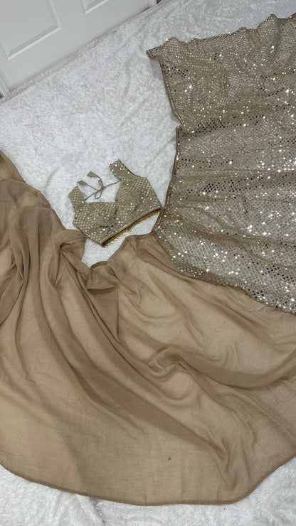 Laksharaa Sarees TAMIKA — Gold Sequinned Net Dinner Saree Champagne Gold
