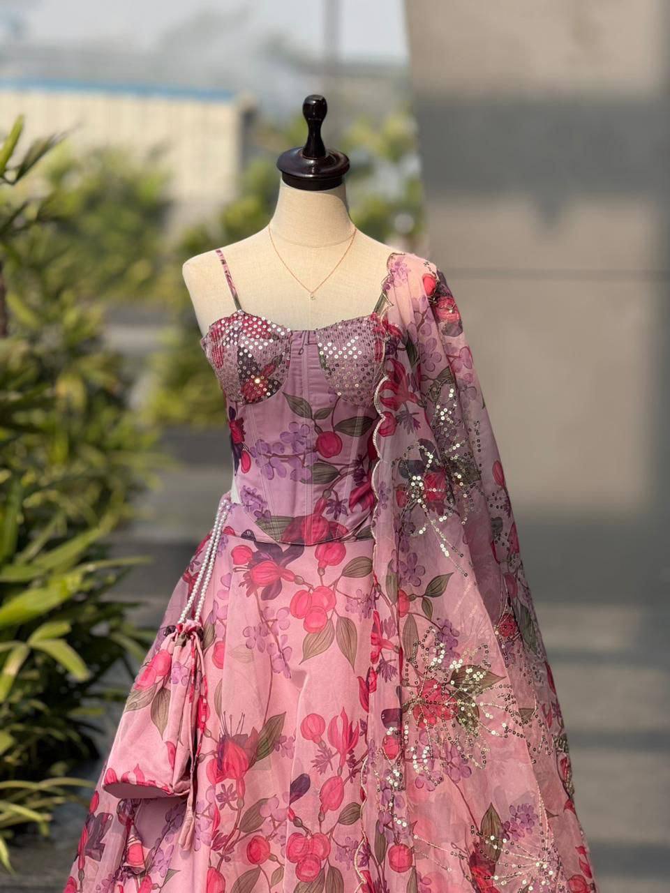 Laksharaa Sarees DIANA - DARK pink Corset Style Partywear Lehenga Dark Pink Close-up