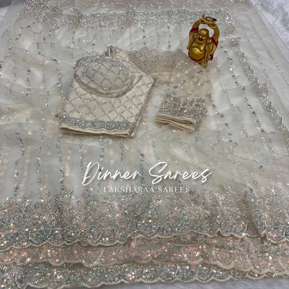 Laksharaa Sarees FREYA — Grand Partywear Saree with Pearl Work Off-White