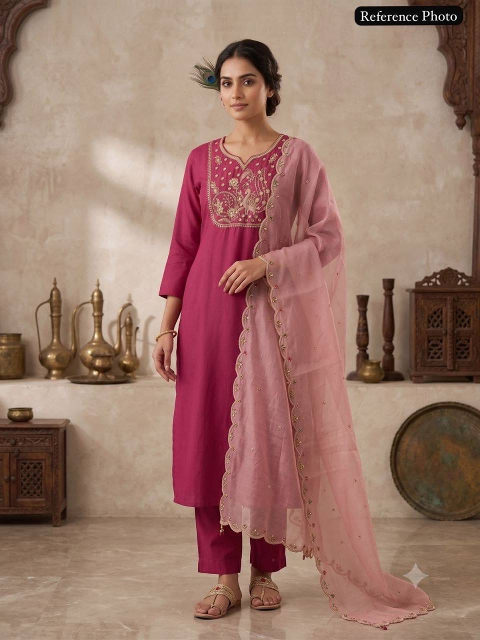 Laksharaa Sarees Festive Roman Silk Kurti Set Magenta