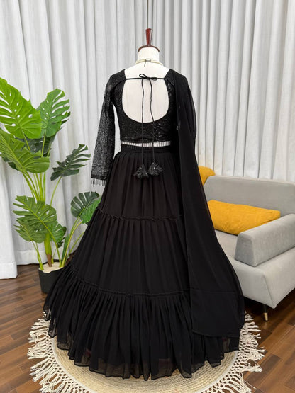 Laksharaa Sarees Black RUFFLE Georgette Lehenga Back View
