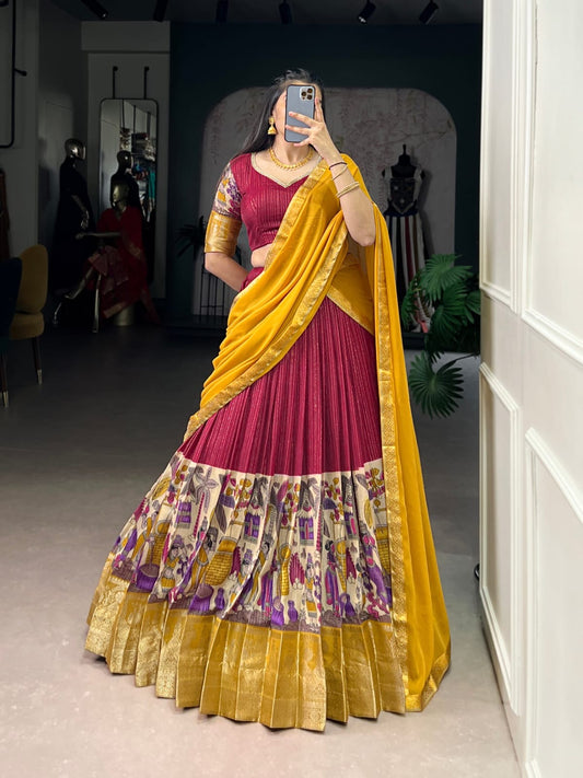 Chanderi Kalamkari Half Sarees Lehenga