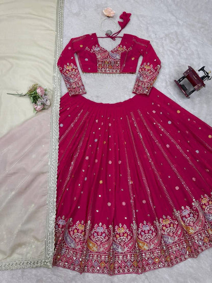 Laksharaa Sarees HANUYA — Pink Partywear Lehenga Pink Flat Lay Full View