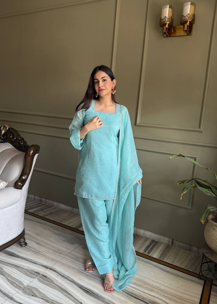 Laksharaa Sarees Crunchy Silk Designer Suit Aqua
