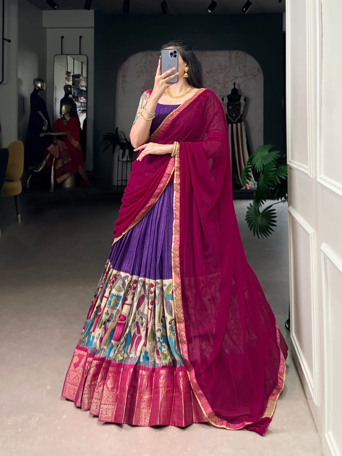 Chanderi Kalamkari Half Sarees Lehenga