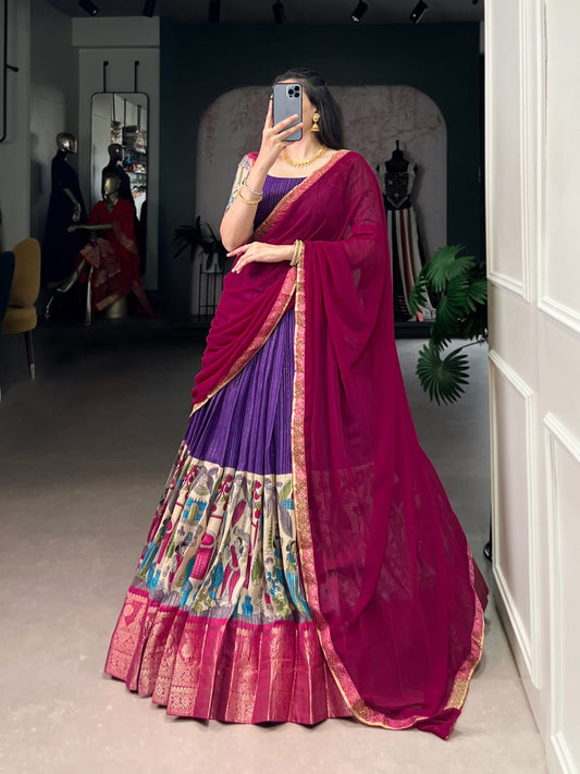 Chanderi Kalamkari Half Sarees Lehenga