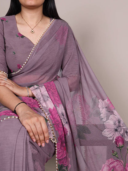 Laksharaa Sarees SWEETY — Pearl x Georgette Floral Saree Mauve