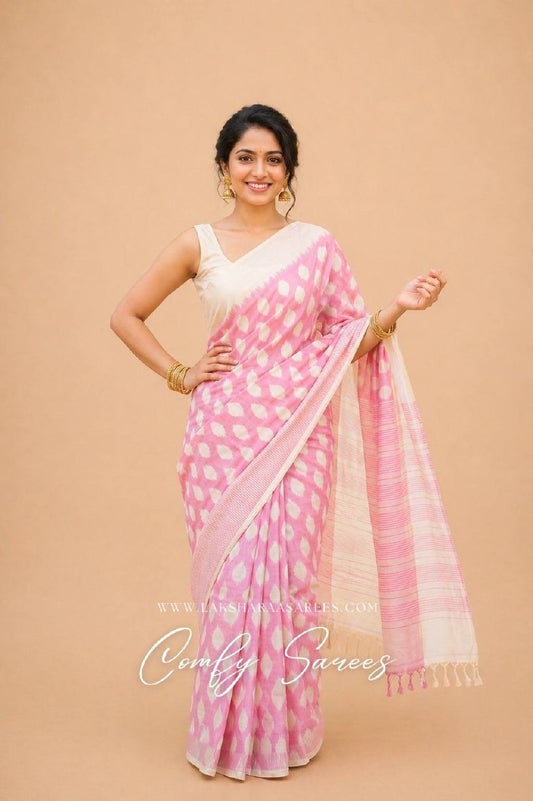 Laksharaa Sarees ALIANA - ikkat cotton saree Pink and White