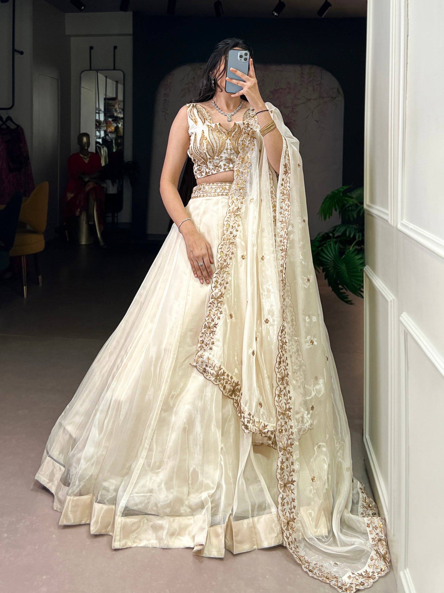 Laksharaa Sarees AVINA - Chanda Silk Lehenga Off-White front view