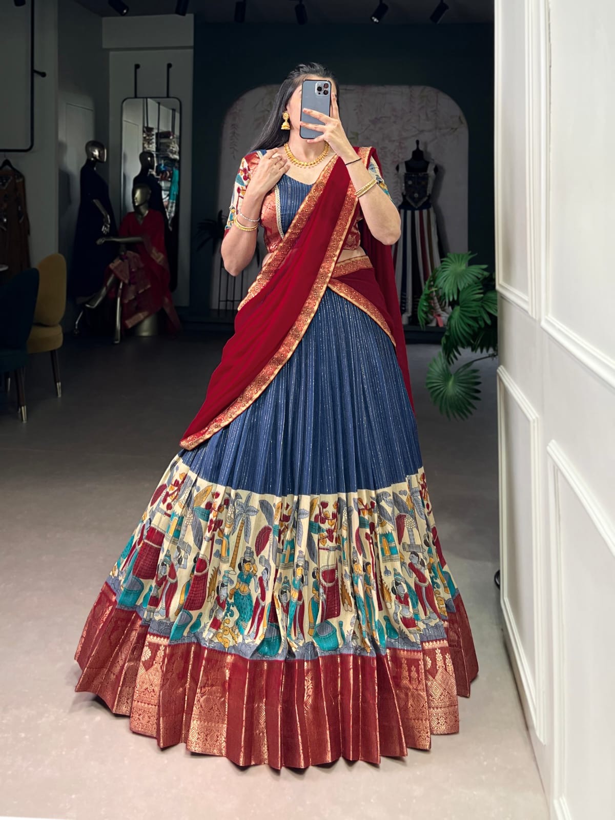 Chanderi Kalamkari Half Sarees Lehenga