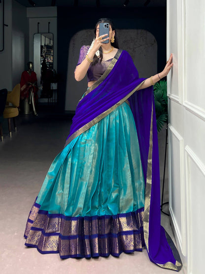 Laksharaa Sarees TARINI - Kanchi Cotton Silk Half Saree Lehenga Aqua and Royal Blue