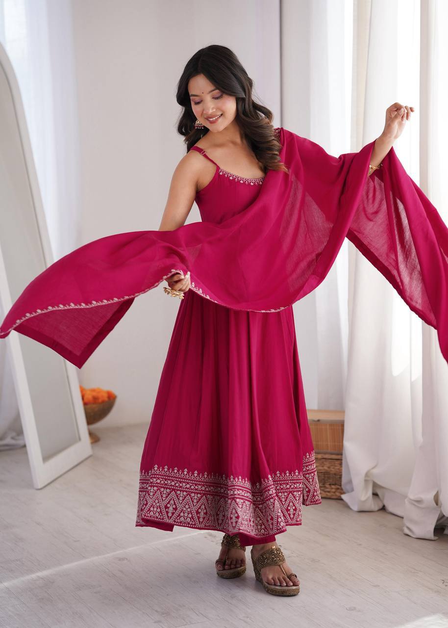 Laksharaa Sarees MINIKI Anarkali Suit Pink Model with Dupatta