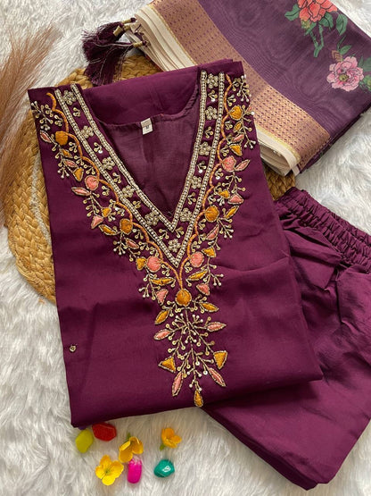 Purple Floral Kurti Set