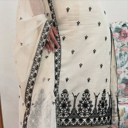 Laksharaa Sarees Maska Cotton Silk Kurta Set Off-White with Black Embroidery Detail Shot