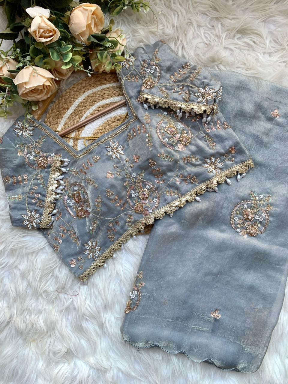 JESSIE — Shimmer Space Silk Saree x stitched blouse - Laksharaa Sarees