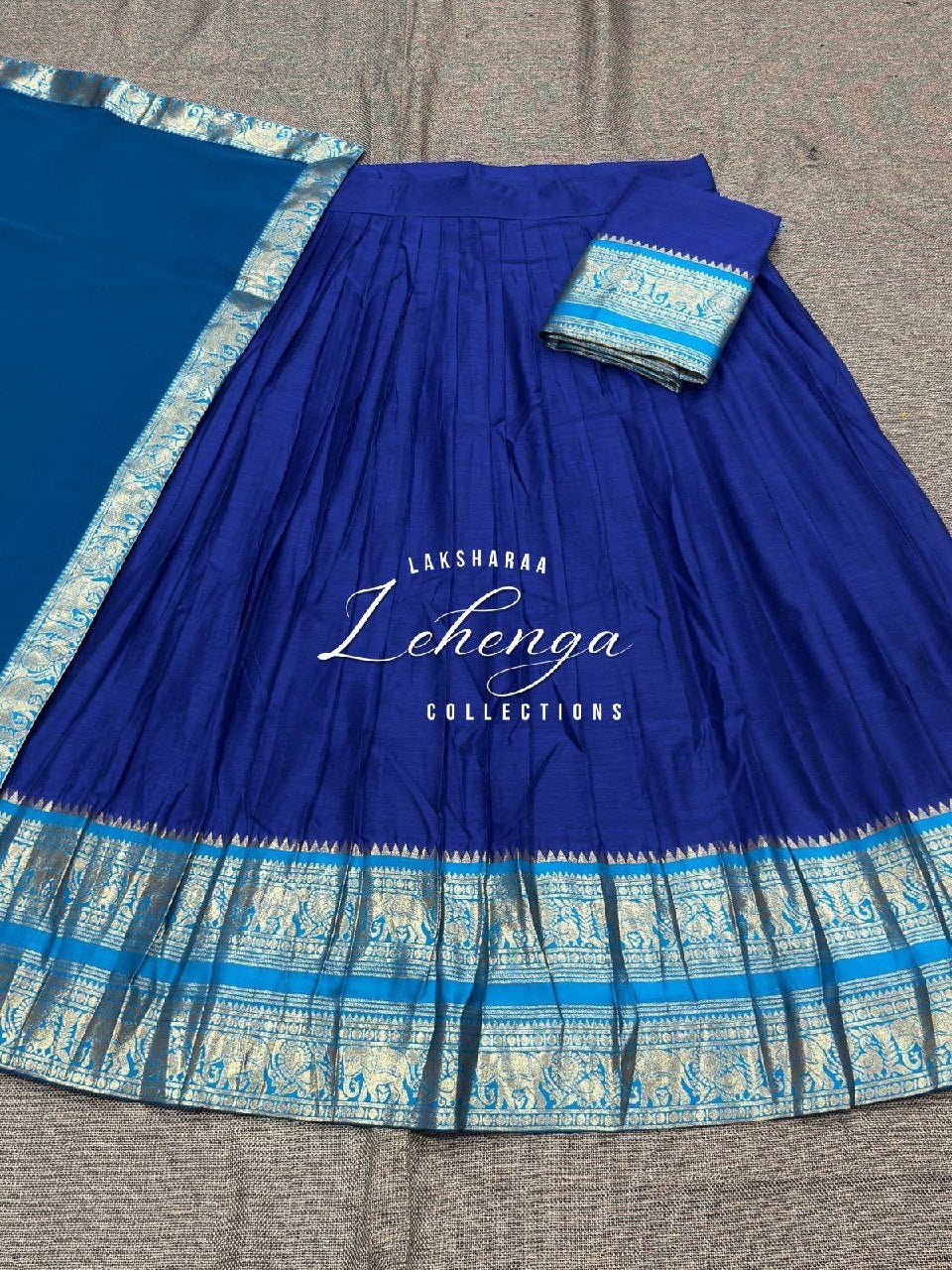 Laksharaa Sarees VAISHALI - Kanchi Cotton Half Sarees Lehenga Royal Blue with silver border