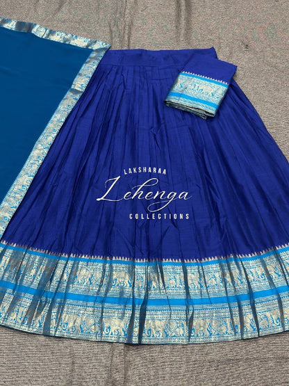 Laksharaa Sarees VAISHALI - Kanchi Cotton Half Sarees Lehenga Royal Blue with silver border